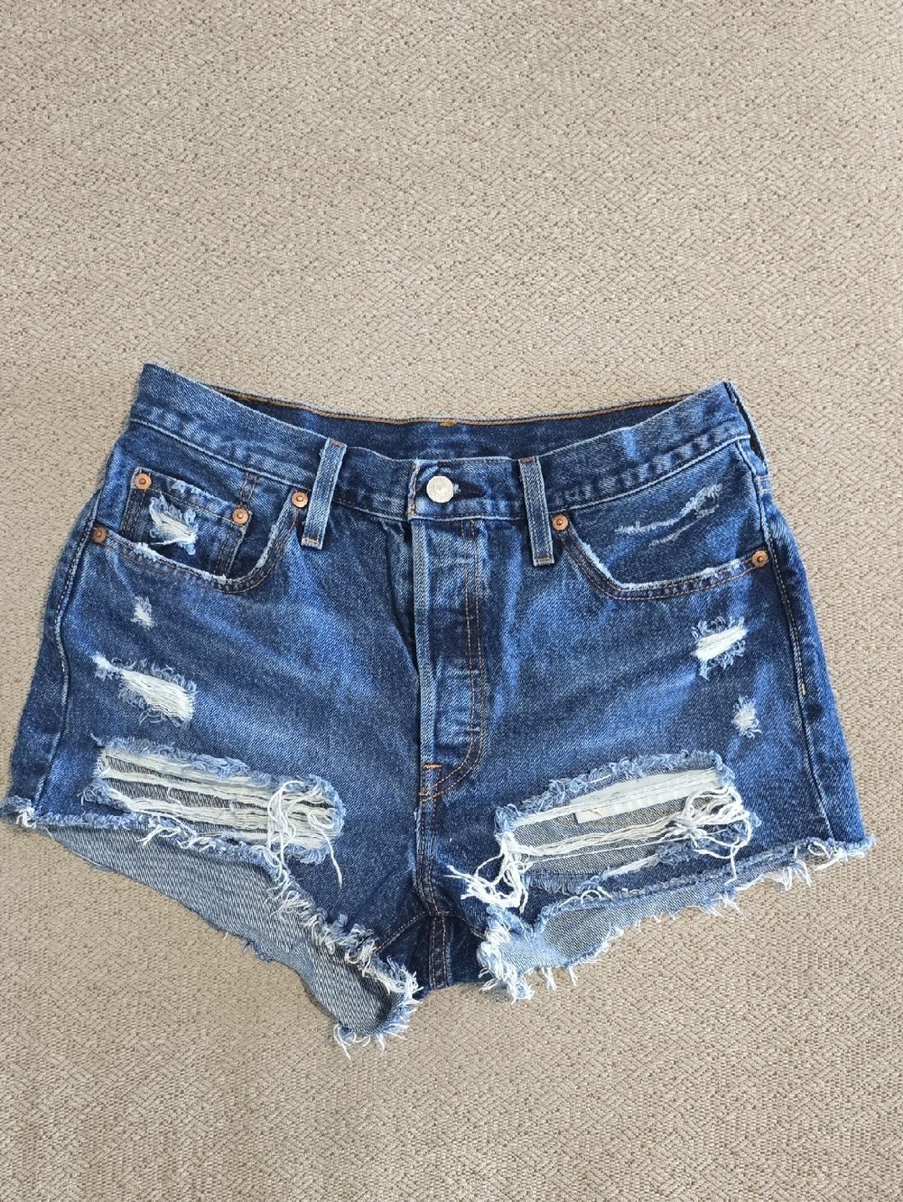 Levi's 501 Button Fly Distressed Frayed Hem Jean Shorts - Size 29